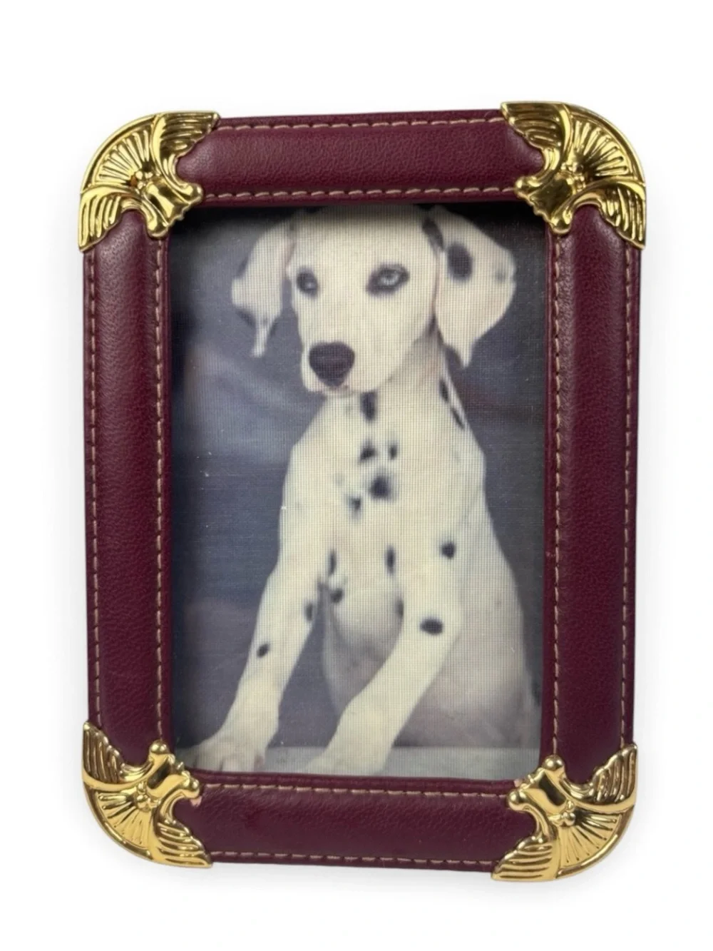 Vintage Loui Michel Cie Burgundy Leatherette Photo Frame with Gold Corners 3 x 5